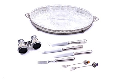 Lot 342 - A contemporary silverplated hors d'oeuvres dish; and silver handled flatware