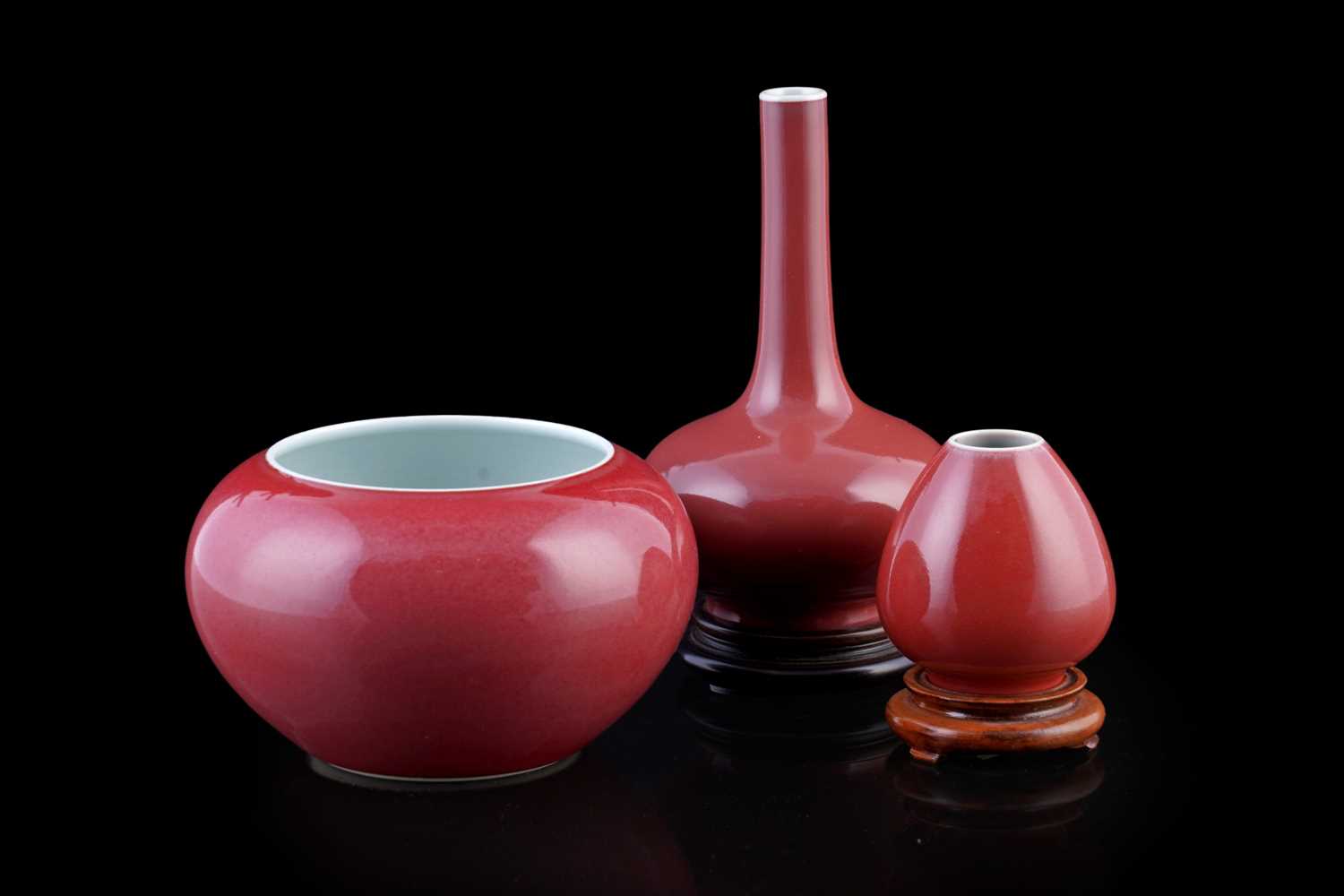 Lot 308 - Chinese liver-red glaze vase, bowl and egg shaped vase.