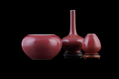 Lot 308 - Chinese liver-red glaze vase, bowl and egg shaped vase.
