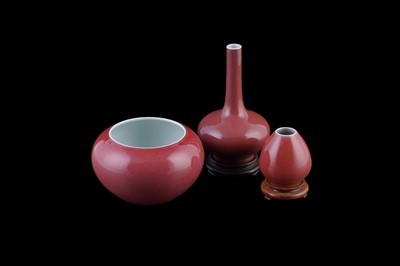 Lot 308 - Chinese liver-red glaze vase, bowl and egg shaped vase.