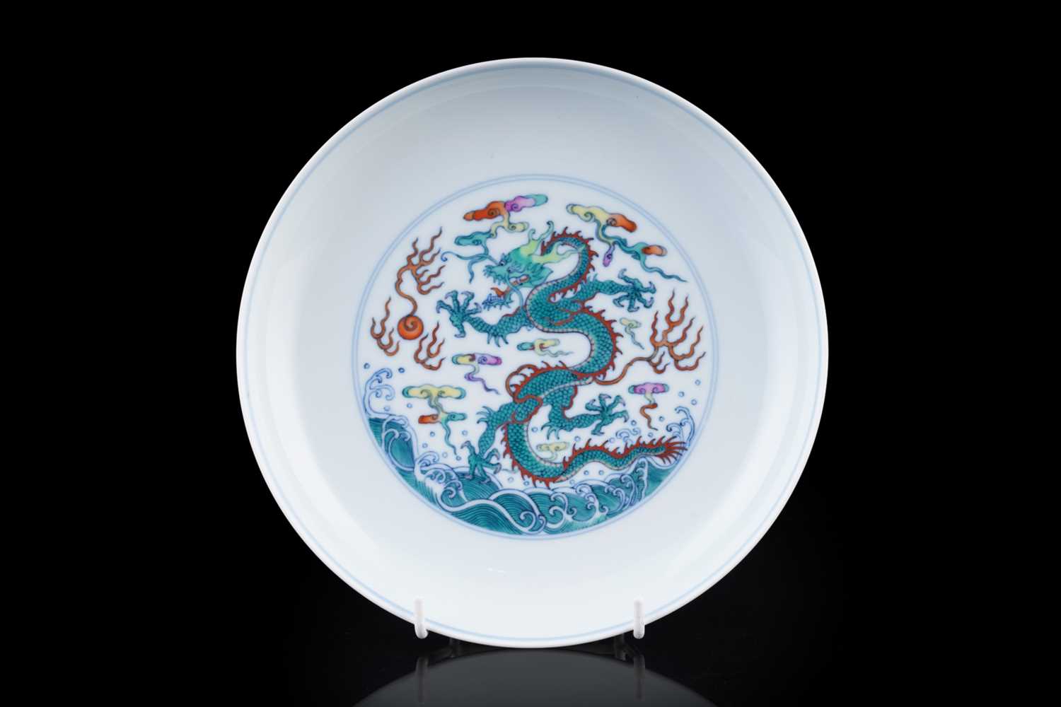 Lot 313 - A Chinese Doucai dragon dish
