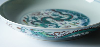 Lot 313 - A Chinese Doucai dragon dish