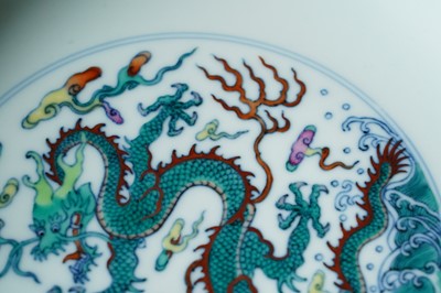 Lot 313 - A Chinese Doucai dragon dish