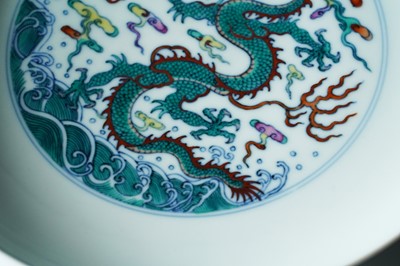 Lot 313 - A Chinese Doucai dragon dish