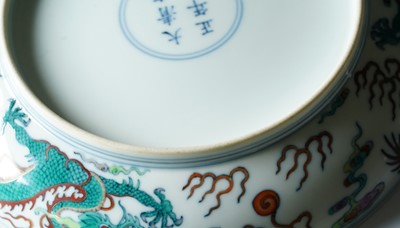 Lot 313 - A Chinese Doucai dragon dish