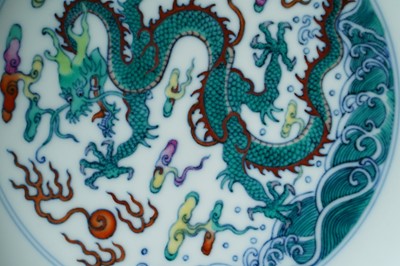 Lot 313 - A Chinese Doucai dragon dish