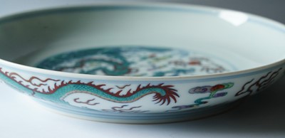 Lot 313 - A Chinese Doucai dragon dish