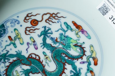 Lot 313 - A Chinese Doucai dragon dish