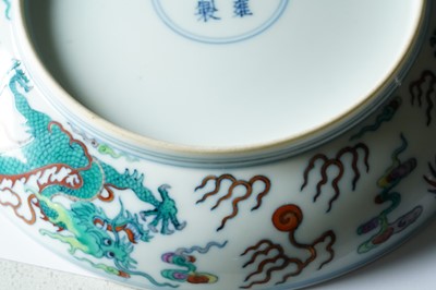 Lot 313 - A Chinese Doucai dragon dish