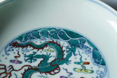 Lot 313 - A Chinese Doucai dragon dish
