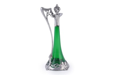 Lot 490 - WMF: and early 20th Century Art Nouveau pewter and green glass claret jug