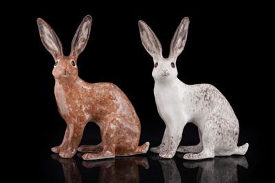 Lot 280 - A matched pair of Winstanley ceramic models of seated hares