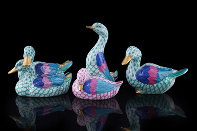 Lot 302 - Three Herend porcelain figures of ducks
