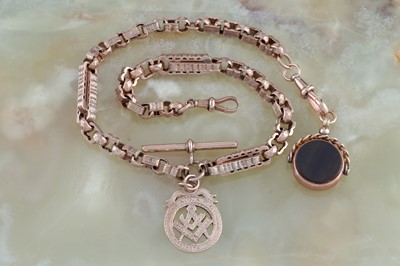 Lot 166 - An Edwardian 9ct rose gold fetter-link double "Albert" watch chain