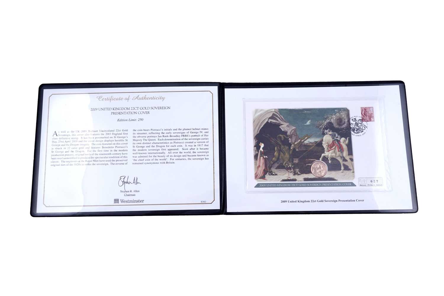 Lot 86 - Westminster Queen Elizabeth II 22t gold Sovereign Presentation Cover