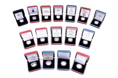 Lot 112 - Sixteen Royal Mint silver proof one-pound coins