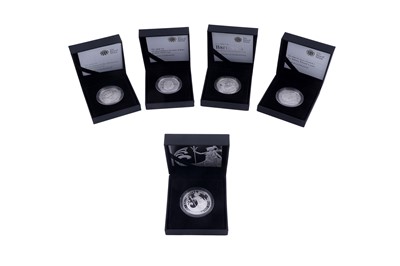 Lot 124 - Five Royal Mint Queen Elizabeth II five-pound silver proof coins