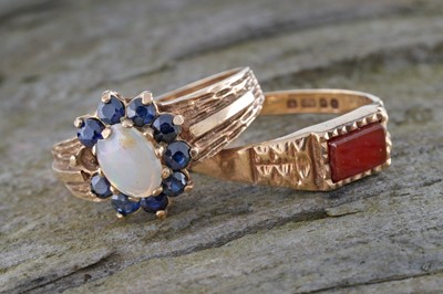 Lot 265 - A 20th Century opal and sapphire ring; and a gold signet ring