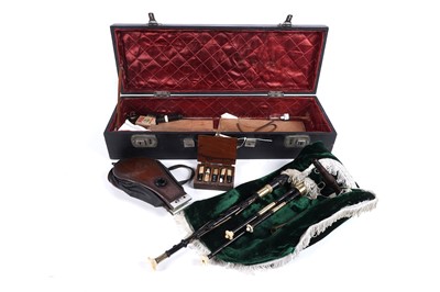 Lot 36 - A Reid Northumbrian small pipes; and a set of mahogany bellows with curved arms