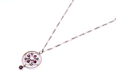 Lot 270 - An Edwardian paste and mother of pearl openwork pendant necklace