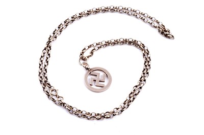 Lot 195 - A 9ct gold swastika pendant, on a 9ct gold belcher-link chain