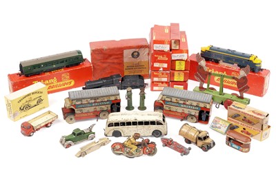 Lot 558 - Two boxed Schuco ‘No. 1001’ clockwork tinplate cars; and other toys