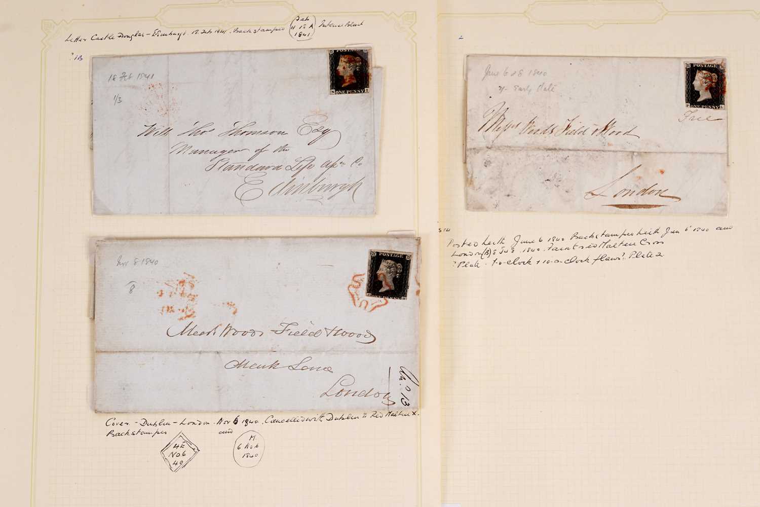 Lot 423 - Three Queen Victoria 1d blacks 1840 on covers