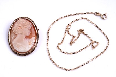 Lot 203 - A 9ct gold fancy link necklace; and a cameo brooch set in 9ct gold