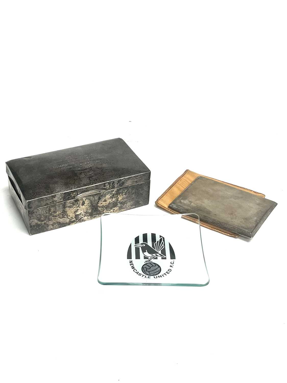 Lot 409 - A silver cigarette box presented to Colin Veitch, and other related items