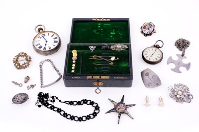 Lot 219 - Gold and other jewellery and watches, in a 19th Century jewellery box
