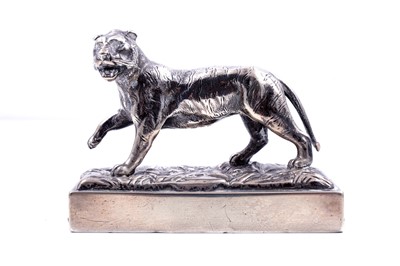 Lot 339 - A George V novelty silver paperweight modelled as a striding tiger