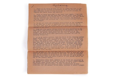 Lot 404 - Newcastle United interest: a confidential letter written for the board of directors, early 1960's