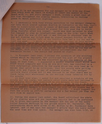 Lot 404 - Newcastle United interest: a confidential letter written for the board of directors, early 1960's