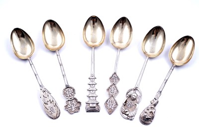 Lot 325 - A set of six Chinese export silver spoons, possibly by Wing Nam & Co