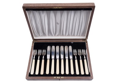 Lot 326 - An Asprey of London cased set of silver and ivorine handled fish eaters