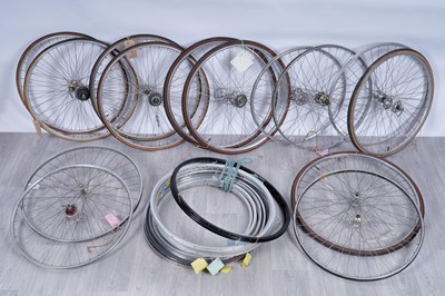 Lot 624 - A selection of bicycle wheels and wheel-rims.