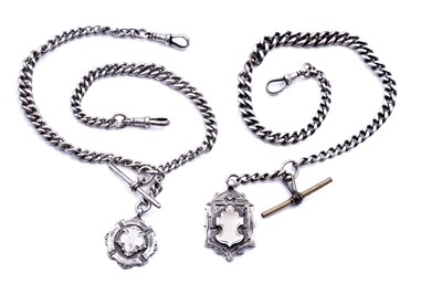 Lot 317 - Two silver "Albert" watch chains with fobs