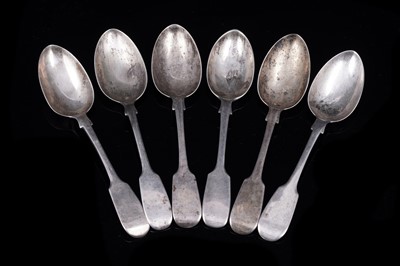 Lot 245 - Six siver fiddle pattern dessert spoons