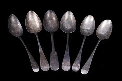 Lot 246 - Six various Georgian silver tablespoons