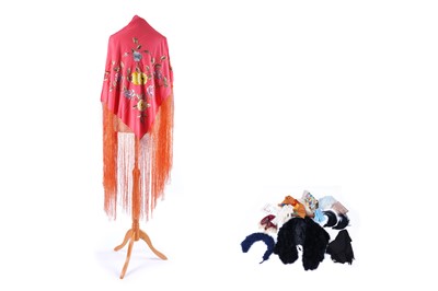 Lot 585 - A 1920s Chinese shawl; and costume accessories