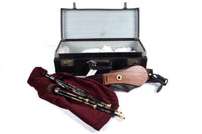 Lot 40 - David Burleigh Northumbrian pipes; and a set of mahogany and leather bellows