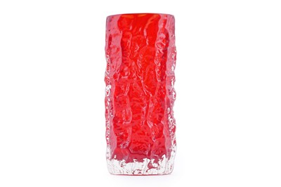 Lot 324 - Geoffrey Baxter for Whitefriars: a ruby glass cylindrical bark vase