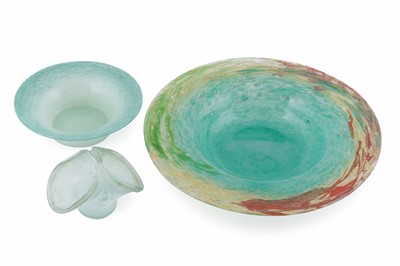 Lot 325 - A studio glass Monart style circular glass bowl; and two other items
