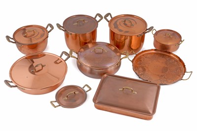 Lot 366 - A selection of copper pans and cookware
