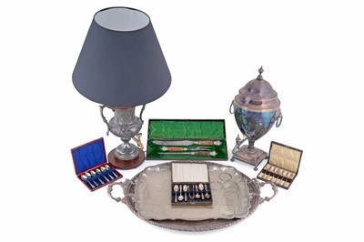 Lot 357 - Two large, silver plated serving trays; and other silver plated items