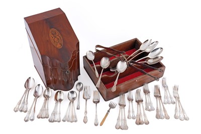 Lot 353 - A Georgian mahogany knife box; and a three division Georgian mahogany cutlery tray with cutlery