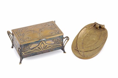 Lot 364 - A WMF Art Nouveau cigarette case; and a gilt brass pin tray