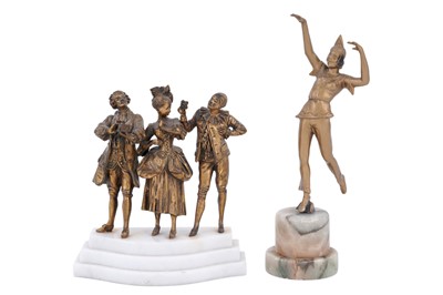 Lot 237 - A gilt bronze figure group; and a patinated spelter figure of a flapper