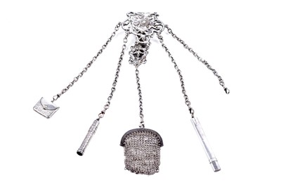 Lot 223 - An Edwardian lady's Art Nouveau silver chatelaine or equipage