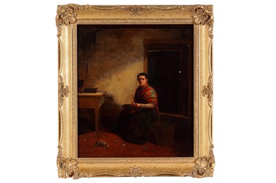 Lot 336 - C. Riley - A woman preparing oysters | oil